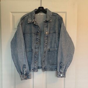 Zara Washed Blue Oversized Denim Jacket